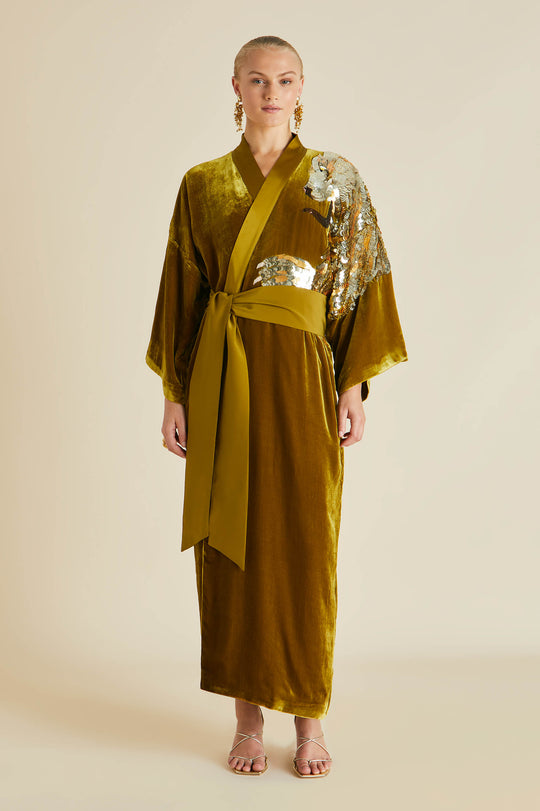 Iliana - Long Silk Sateen Printed Robe Set - Bocan Couture